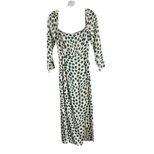Reformation Cream and Green Polka Dot  3/4 Sleeve Mid Dress $278